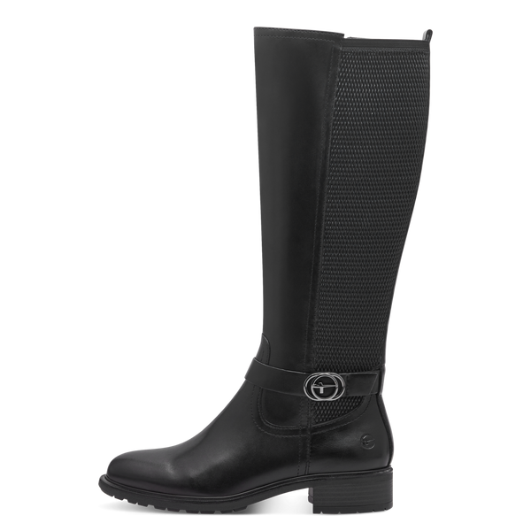 Tamaris Langskaftet Støvle – Sort Skind med Stretch og TOUCHit Komfort (1-25619-45)