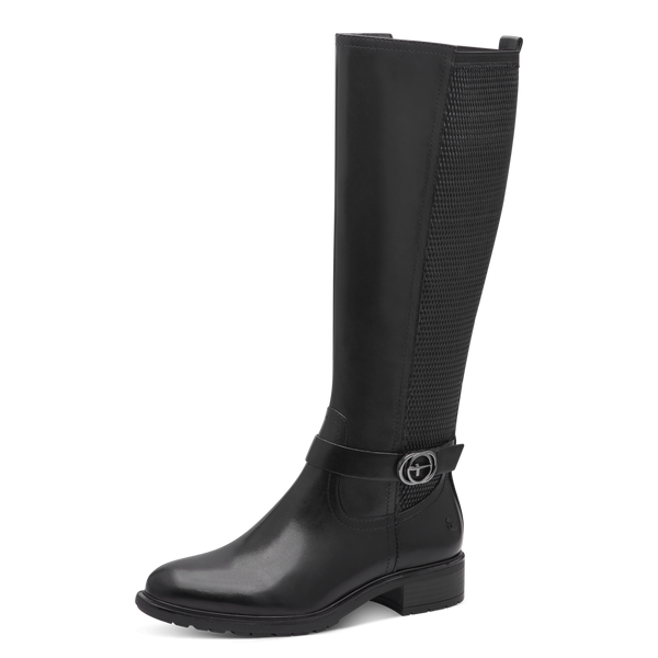 Tamaris Langskaftet Støvle – Sort Skind med Stretch og TOUCHit Komfort (1-25619-45)