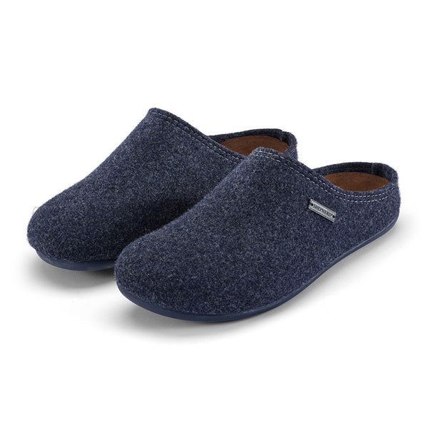 SHEPHERD blå uld tøffel med slidstærk sål
