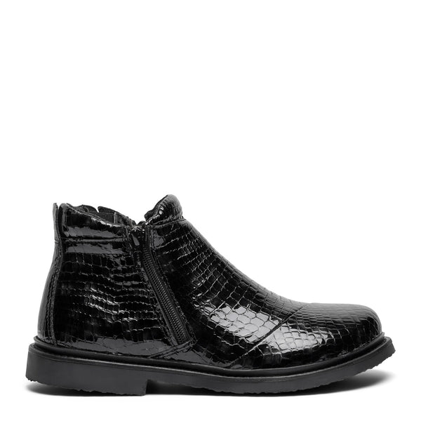 New Feet Damestøvle Sort Kroko med Dobbelt Lynlås – 262-20-1910