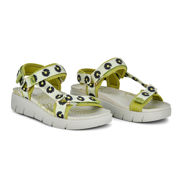 GREEN COMFORT limegrøn tekstil sandal med svang,