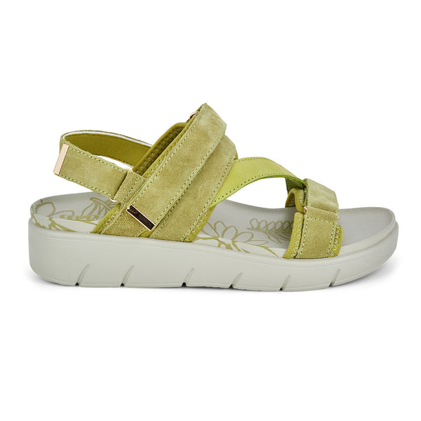 GREEN COMFORT limegrøn nubuck og tekstil sandal,