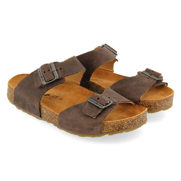 HAFLINGER brun skind sandal med svangstøtte,