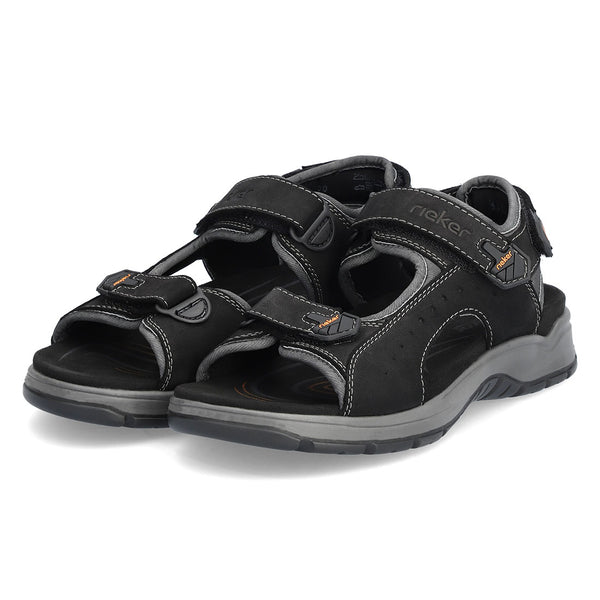 RIEKER Sort nubuck sandal med velcroremme,