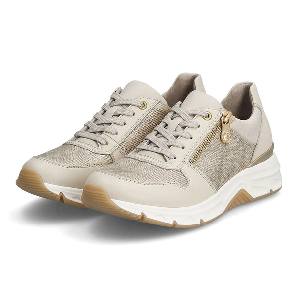 RIEKER beige sneaker i skind med lynlås,