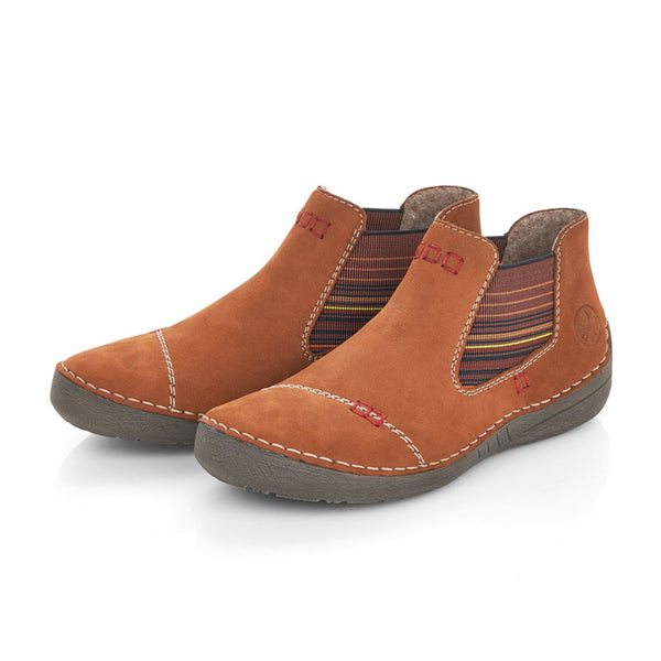 RIEKER brun kort støvle med bred elastik,