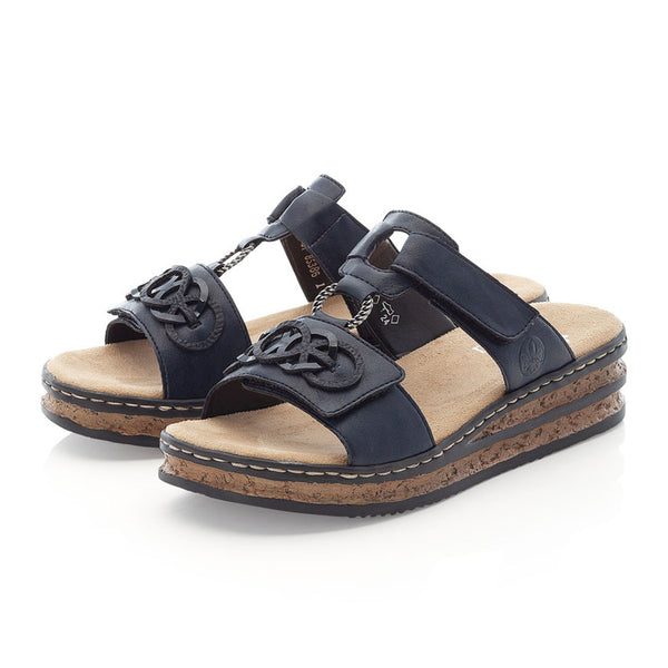 RIEKER blå stik i sandal m. velcro og pynt,