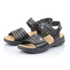 RIEKER Sort skind sandal med velcrorem,