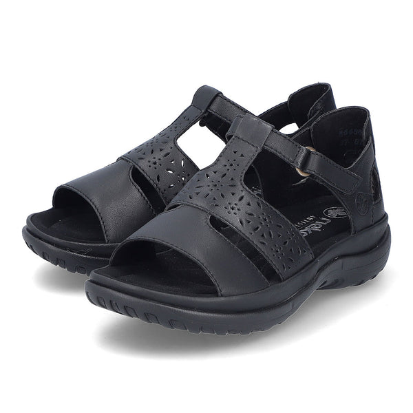 RIEKER sort sandal med bagkappe og velcro,