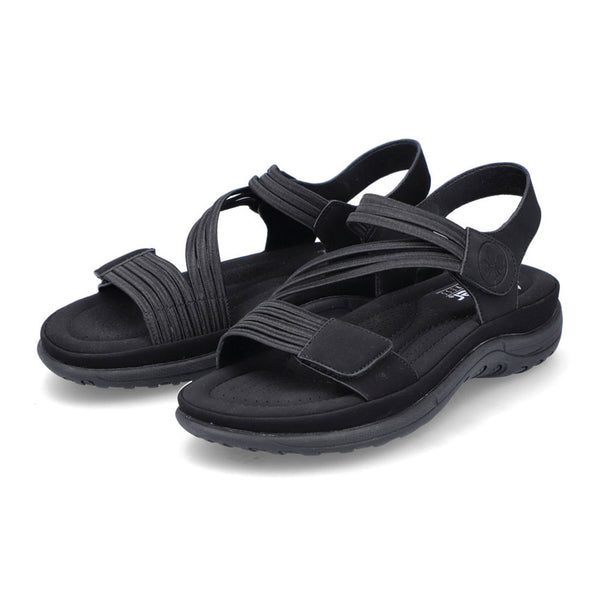 RIEKER sort sandal med elastik og velcro,