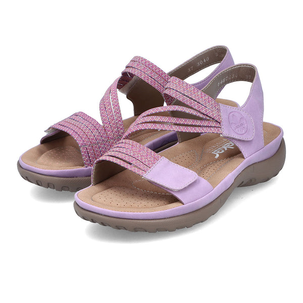 RIEKER Rosa sandal med elastik og velcro,