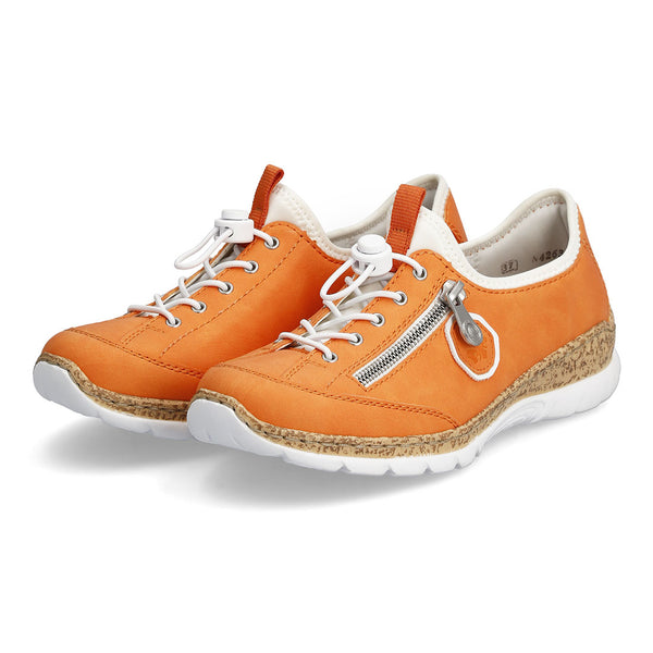 RIEKER orange loafer med elastik snøre,
