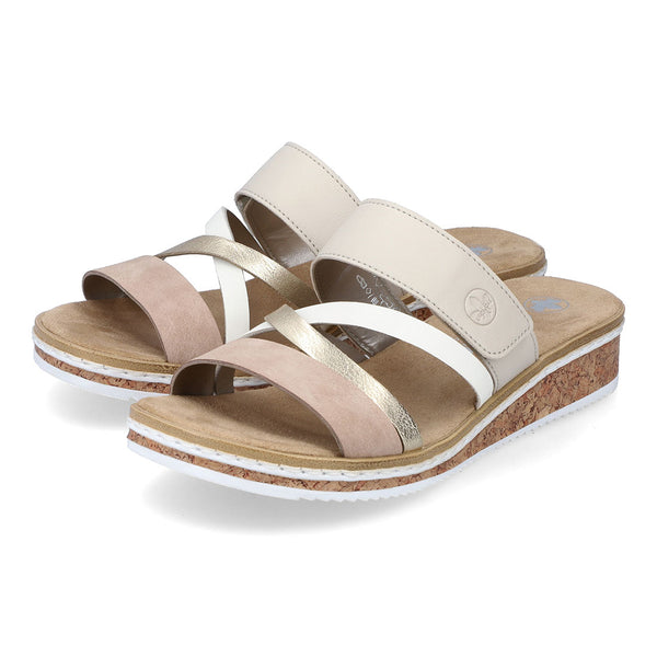 RIEKER sandal i sand/creme/guld/rosa,