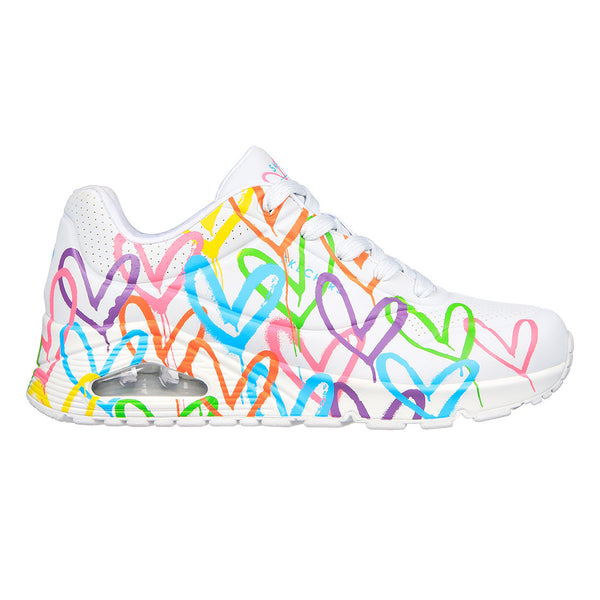 SKECHERS hvid sneaker med multicolor hjerter,