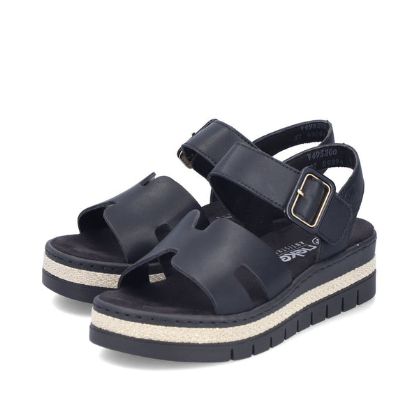 Rieker V4952-00 Sort – Komfortabel Plateau Damesandal